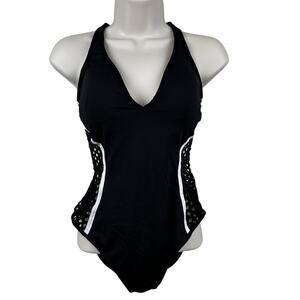 NEW Kenneth Cole New York One Piece Swimsuit Perforated Cutout Detail Black Sm